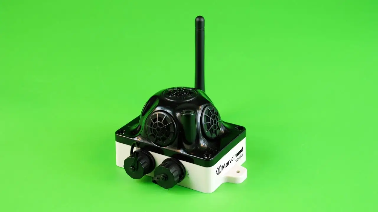 Industrial Super-Beacon-Plastic - beacon for forklift tracking system, part of Marvelmind indoor positioning system for forklifts in harsh industrial environments